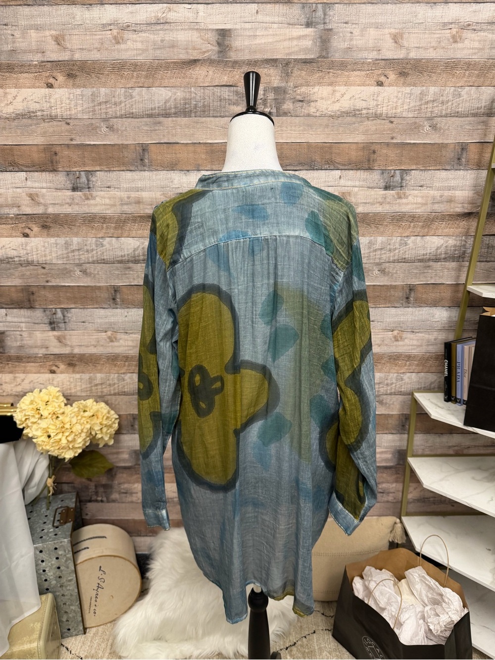 Dolma Relaxed Blue and Olive Abstract Print Tunic - Picture 3 of 5